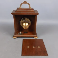 Pamono Kienzle Mechanical Table Clock in Wood and Brass, 1960s><noscript><img width=