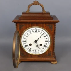 Pamono Kienzle Mechanical Table Clock in Wood and Brass, 1960s><noscript><img width=