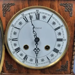 Pamono Kienzle Mechanical Table Clock in Wood and Brass, 1960s><noscript><img width=