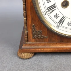 Pamono Kienzle Mechanical Table Clock in Wood and Brass, 1960s><noscript><img width=