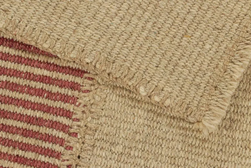Pamono Kilim Rug in Beige and Red Textural Stripes from R&K Principal Jahanshah Nazmiyal> Carpets & Textiles|Carpets & Textiles