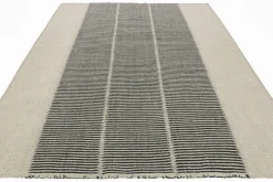 Hot Pamono Kilim with Black and Cream White Textural Stripes from R&K Principal Jahanshah Nazmiyal