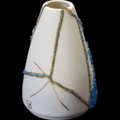 Outlet Pamono Kintsugi White Vase with Blue Glass Bubbles by Myriam Gref