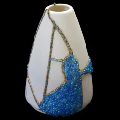 Outlet Pamono Kintsugi White Vase with Blue Glass Bubbles by Myriam Gref