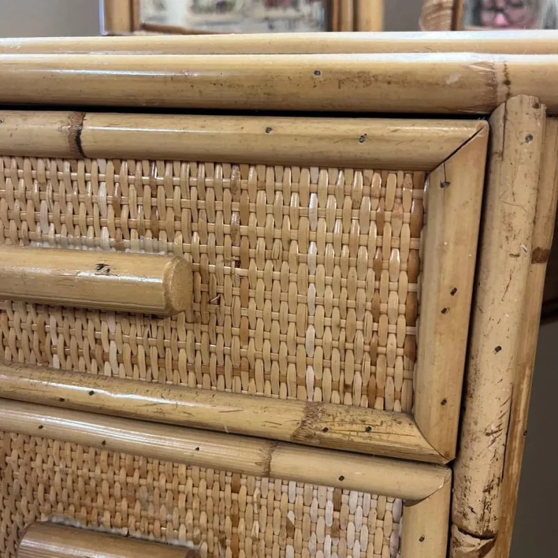 Pamono Knee Hole Cane and Bamboo Dressing Table with Surround Attached Mirrors> Dressing Tables