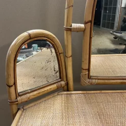Pamono Knee Hole Cane and Bamboo Dressing Table with Surround Attached Mirrors><noscript><img width=
