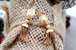 Pamono Knot-Shaped 18 Karat Gold Earrings with Articulated Pendants, Set of 2> Earrings