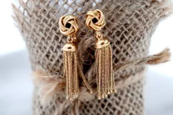 Pamono Knot-Shaped 18 Karat Gold Earrings with Articulated Pendants, Set of 2> Earrings