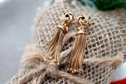Pamono Knot-Shaped 18 Karat Gold Earrings with Articulated Pendants, Set of 2><noscript><img width=