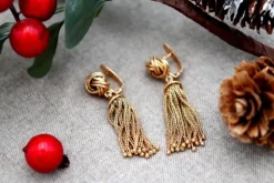 Pamono Knot-Shaped 18 Karat Gold Earrings with Articulated Pendants, Set of 2><noscript><img width=