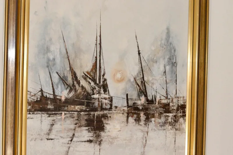 Clearance Pamono Kris Ewald, Boats, 1970s, Oil on Canvas, Framed