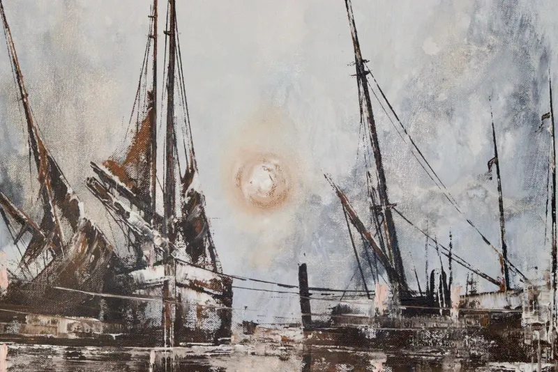 Clearance Pamono Kris Ewald, Boats, 1970s, Oil on Canvas, Framed
