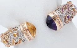 Pamono 9kt Gold and Silver Bracelet with Diamonds and Sapphires><noscript><img width=