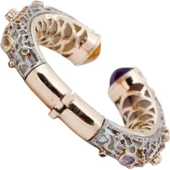 Pamono 9kt Gold and Silver Bracelet with Diamonds and Sapphires><noscript><img width=