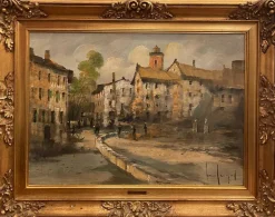 Pamono L. Cargnel, Village Scene, 20th Century, Oil Painting on Canvas> Painting