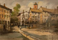 Pamono L. Cargnel, Village Scene, 20th Century, Oil Painting on Canvas> Painting