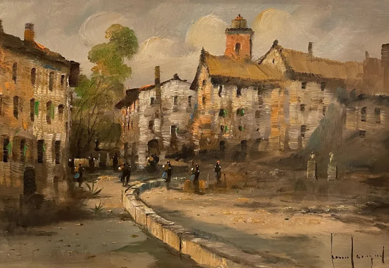Pamono L. Cargnel, Village Scene, 20th Century, Oil Painting on Canvas> Painting