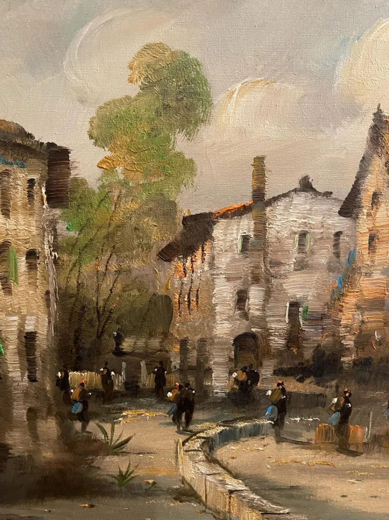 Pamono L. Cargnel, Village Scene, 20th Century, Oil Painting on Canvas> Painting