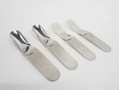 Pamono La Bomba Flatware in Stainless Steel by Helen von Boch and Federigo Fabbrini, Germany, 1970s, Set of 4> Cutlery & Serving Utensils