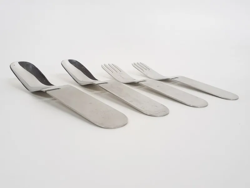 Pamono La Bomba Flatware in Stainless Steel by Helen von Boch and Federigo Fabbrini, Germany, 1970s, Set of 4> Cutlery & Serving Utensils