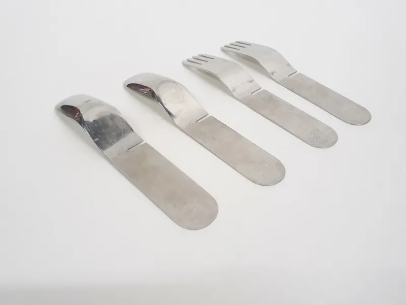 Pamono La Bomba Flatware in Stainless Steel by Helen von Boch and Federigo Fabbrini, Germany, 1970s, Set of 4> Cutlery & Serving Utensils