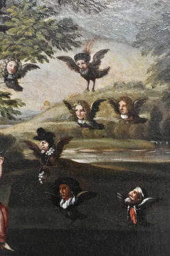 Pamono La Civetta, Pipe Hunting, Glue Hunting, Owl Hunting, 1700s, Oil on Canvas, Framed><noscript><img width=