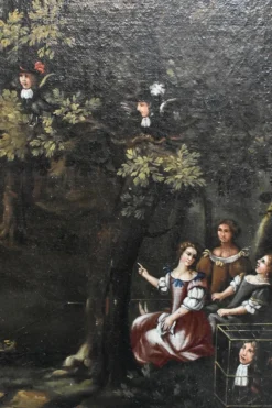 Pamono La Civetta, Pipe Hunting, Glue Hunting, Owl Hunting, 1700s, Oil on Canvas, Framed><noscript><img width=