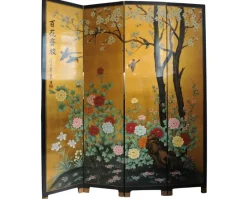 Outlet Pamono Lacquer De Chine Decorative Floral Four Fold Two-Sided Room Divider