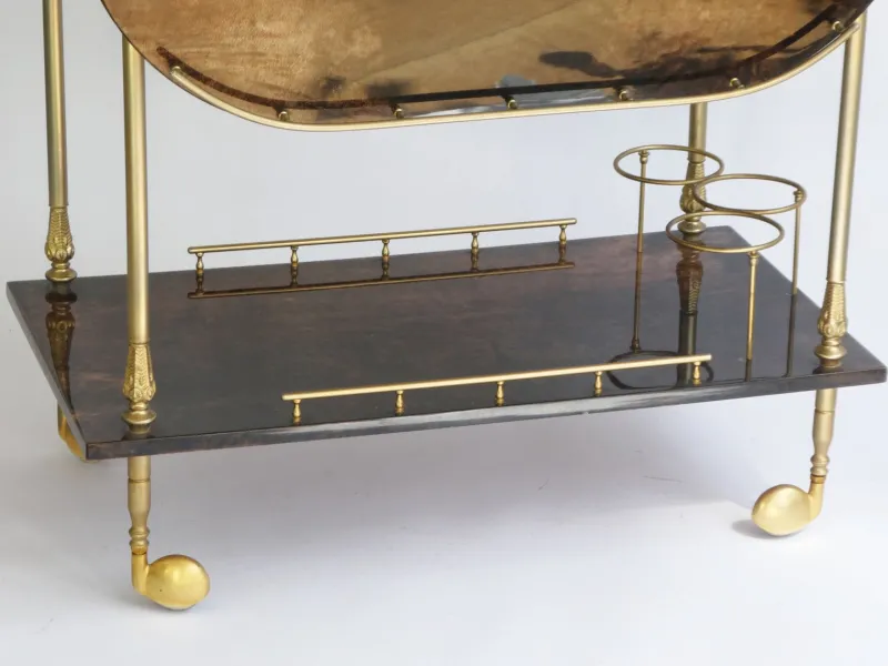 Pamono Lacquered Goatskin Bar Cart by Aldo Tura, 1960s