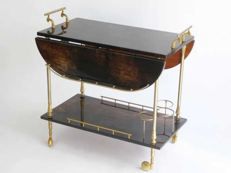 Pamono Lacquered Goatskin Bar Cart by Aldo Tura, 1960s