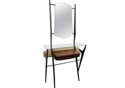 Pamono Lacquered Wood Dressing Table with Glass Top and Mirror, 1950s> Dressing Tables
