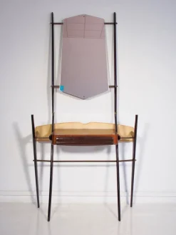 Pamono Lacquered Wood Dressing Table with Glass Top and Mirror, 1950s> Dressing Tables