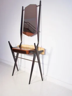 Pamono Lacquered Wood Dressing Table with Glass Top and Mirror, 1950s><noscript><img width=