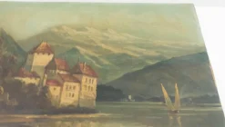 New Pamono Landscape Chateau Chillon Leman Lake, Switzerland, Late 19th-Century, Oil on Canvas
