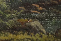 New Pamono Landscape with Chateau Chillon Leman Lake, Switzerland, Oil Painting on Canvas, Early 20th Century, Framed