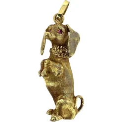 Online Pamono Large 18 Karat Yellow White Gold Dachshund Dog Charm Pendant with Ruby, 1950s