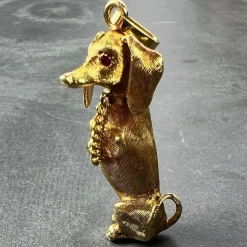 Online Pamono Large 18 Karat Yellow White Gold Dachshund Dog Charm Pendant with Ruby, 1950s