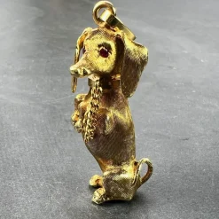 Online Pamono Large 18 Karat Yellow White Gold Dachshund Dog Charm Pendant with Ruby, 1950s