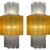 New Pamono Large Amber and Clear Murano Glass Sconces, 1990, Set of 2