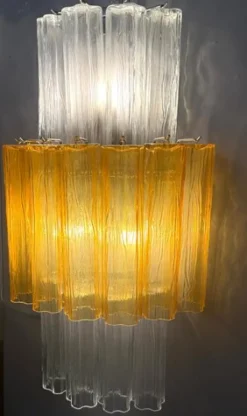 New Pamono Large Amber and Clear Murano Glass Sconces, 1990, Set of 2