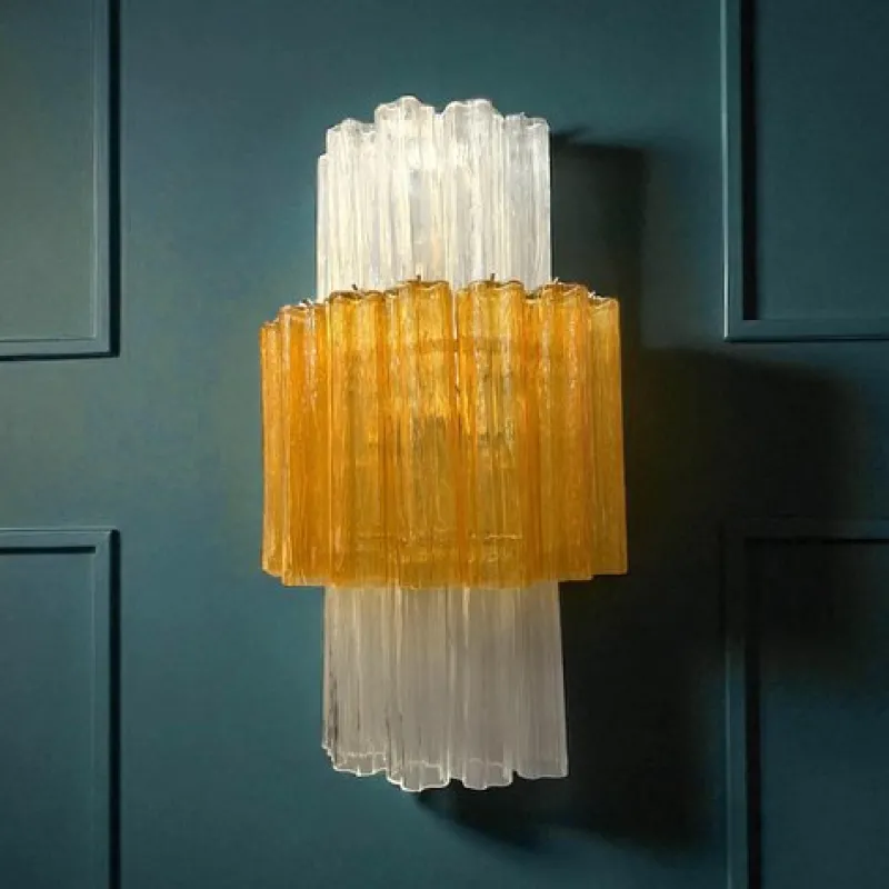 New Pamono Large Amber and Clear Murano Glass Sconces, 1990, Set of 2