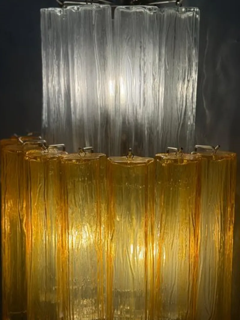 New Pamono Large Amber and Clear Murano Glass Sconces, 1990, Set of 2