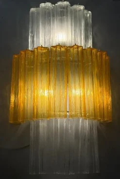 New Pamono Large Amber and Clear Murano Glass Sconces, 1990, Set of 2