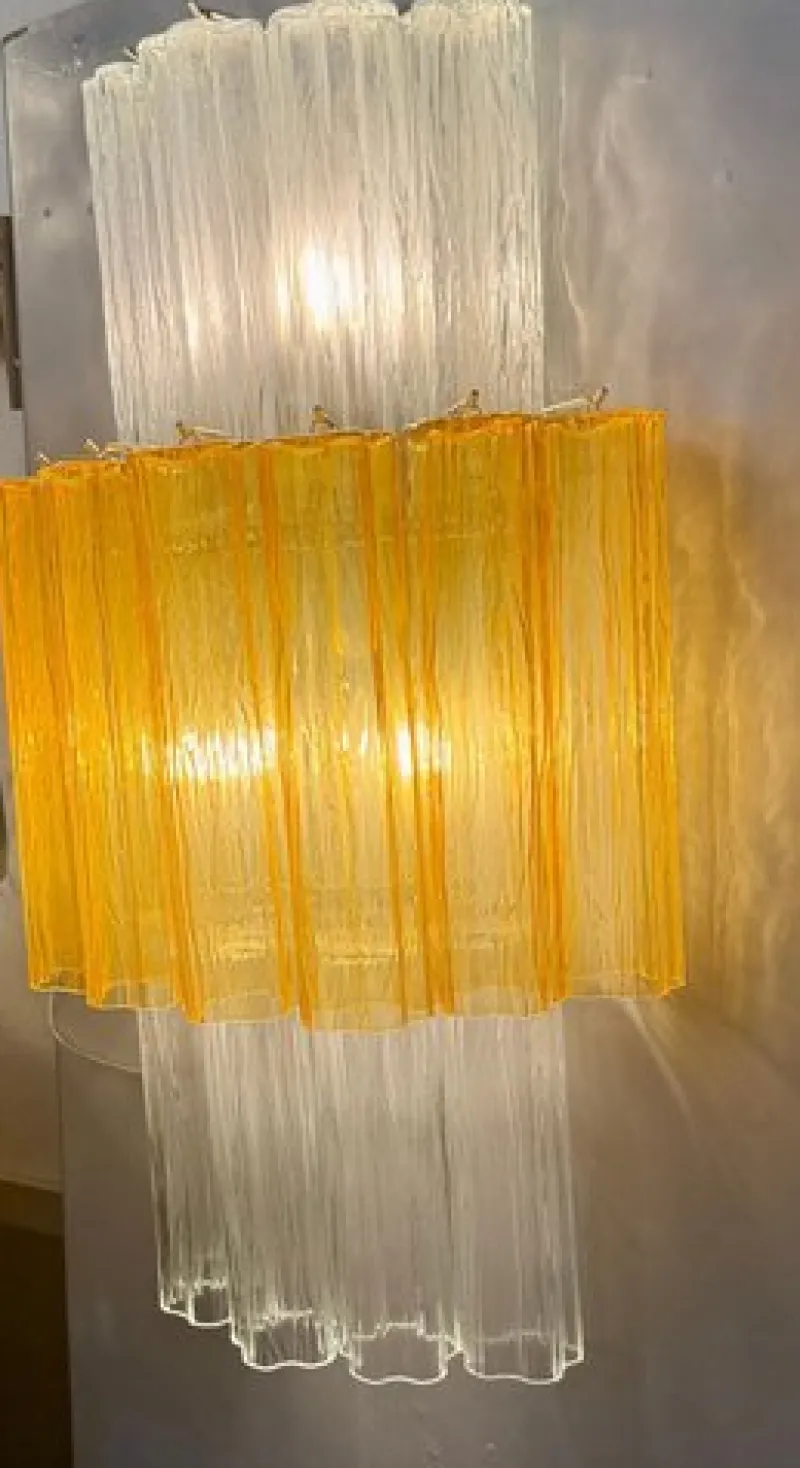 New Pamono Large Amber and Clear Murano Glass Sconces, 1990, Set of 2