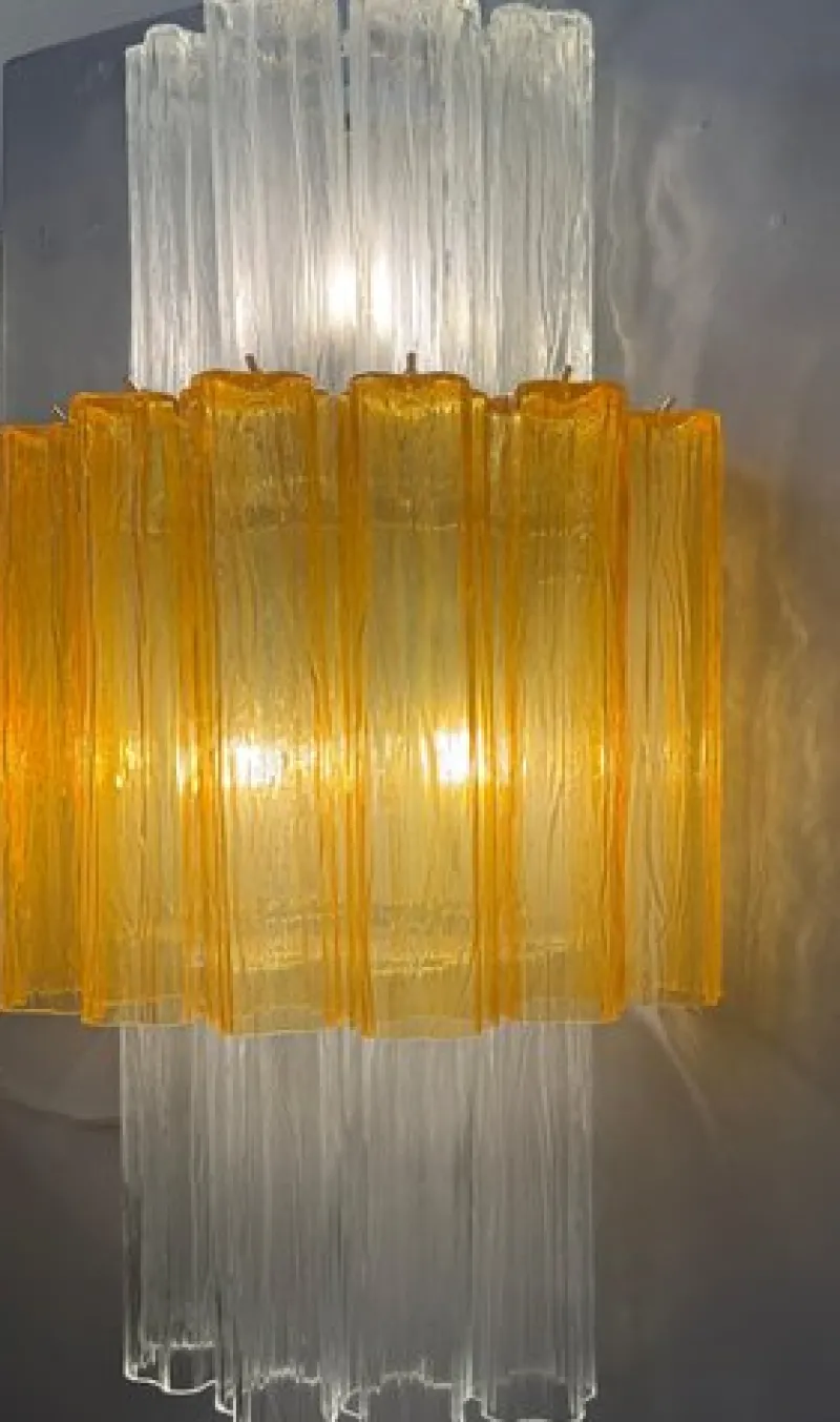 New Pamono Large Amber and Clear Murano Glass Sconces, 1990, Set of 2