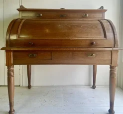 Pamono Large Antique Cylinder Writing Desk in Oak