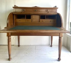 Pamono Large Antique Cylinder Writing Desk in Oak