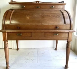 Pamono Large Antique Cylinder Writing Desk in Oak