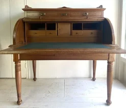 Pamono Large Antique Cylinder Writing Desk in Oak