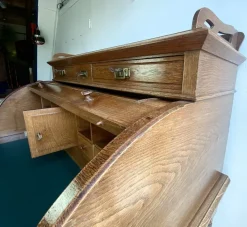 Pamono Large Antique Cylinder Writing Desk in Oak